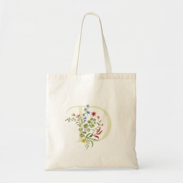 Bolsa Tote monograma D floral de verão Chá de Panela (Frente)
