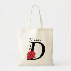 Bolsa Tote Monograma D, letra D, flores, monograma