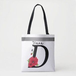Bolsa Tote Monograma D, letra D, flores, monograma, monograma