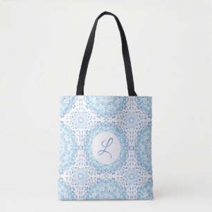 Bolsa Tote Monograma da Bandeira Azul de Mandala