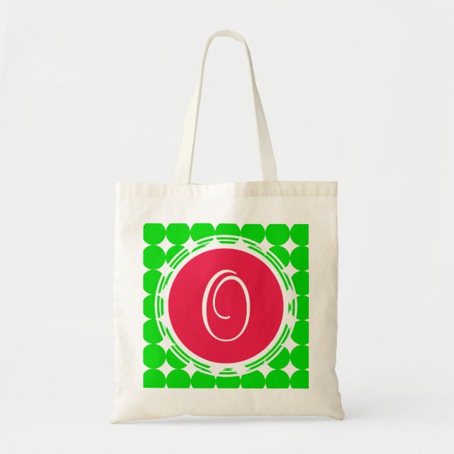 Bolsa Tote Monograma da Bolinhas Vermelha e Verde (Frente)