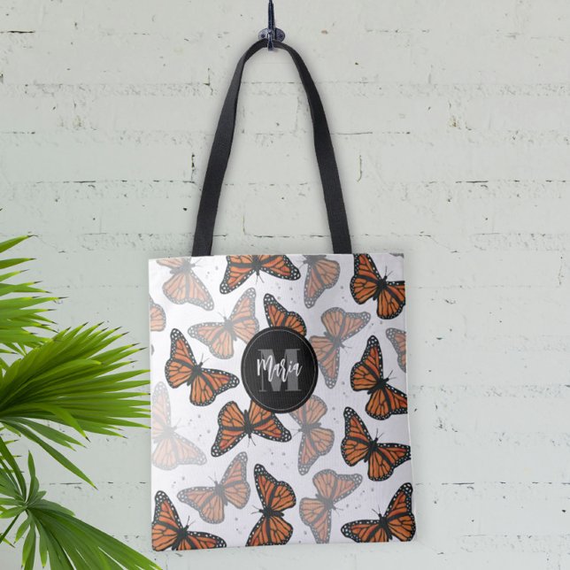 Bolsa Tote Monograma da Borboleta Monarca Elegante Moderna (Criador carregado)