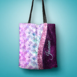 Bolsa Tote Monograma da cor rosa-prateada com pele de sereia