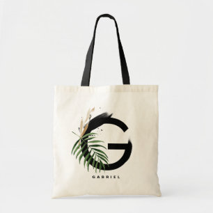 Bolsa Tote Monograma da Letra G Personalizado com Folhas Tr
