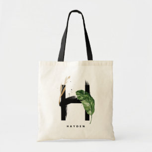 Bolsa Tote Monograma da Letra H   Damas de Honra Folhas Tropi