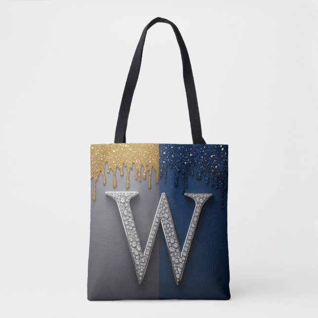 Bolsa Tote Monograma da Letra W Com Diamantes Pérolas (Frente)
