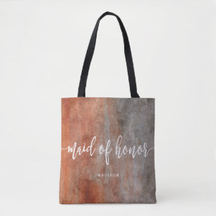 Bolsa Tote Monograma da Madrinha de casamento de Cinza Laranj