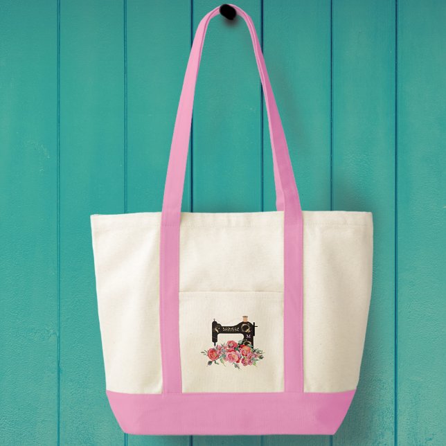 Bolsa Tote Monograma da Máquina de Serradura Floral Rosa (Criador carregado)