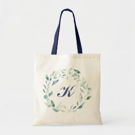 Bolsa Tote Monograma da Marinha em Aquarela com Grinalda Flor