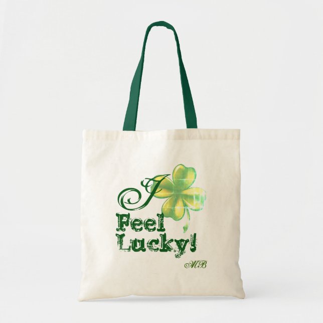 Bolsa Tote Monograma da mulher, sinto sorte, Shamrock (Frente)