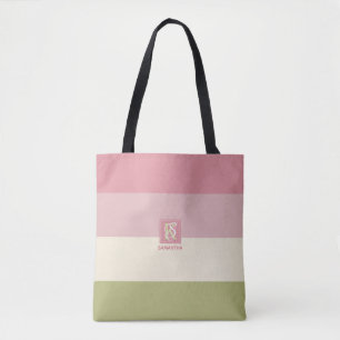 Bolsa Tote Monograma da Paleta de Cor Verde do Cream Rosa