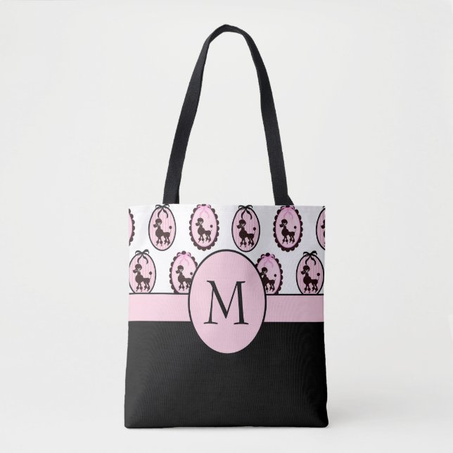 Bolsa Tote Monograma da Parada de Poodle bonito (Frente)