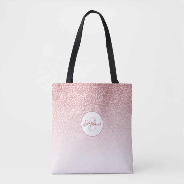 Bolsa Tote Monograma da rosa Dourada Glitter (Frente)