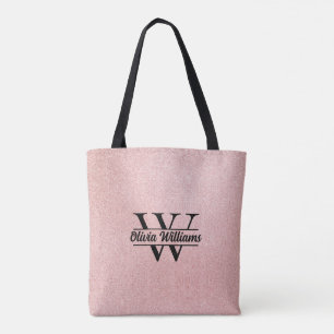 Bolsa Tote Monograma da rosa Dourada Glitter Girly Modern S