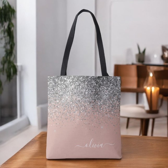 Bolsa Tote Monograma da rosa Dourada Laser Linear de Prata Ro (Criador carregado)