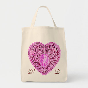 BOLSA TOTE MONOGRAMA DA VIOLETA DO ROSA DO CORAÇÃO DO LAÇO