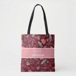 Bolsa Tote Monograma das Flores Verdes Vermelhas da Marona de