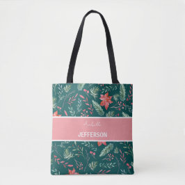 Bolsa Tote Monograma das Flores Vermelhas Escuras do Natal