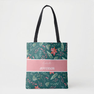 Bolsa Tote Monograma das Flores Vermelhas Escuras do Natal