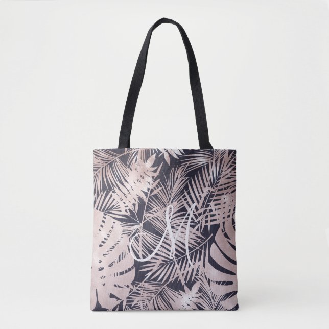 Bolsa Tote monograma das folhas tropicais de folhas de folhas (Frente)