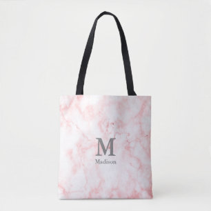 Bolsa Tote Monograma das Iniciais de Cinzas de Mármore Rosa-C