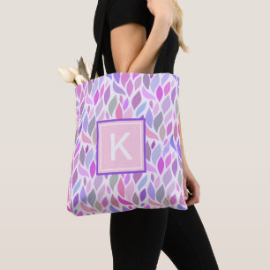 Bolsa Tote Monograma das Raparigas Folhas Botânicas Cor-de-Ro