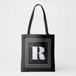 Bolsa Tote Monograma de 3 Quadros Preto e branco