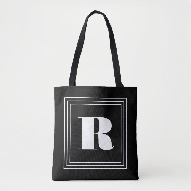 Bolsa Tote Monograma de 3 Quadros | Preto e branco (Frente)