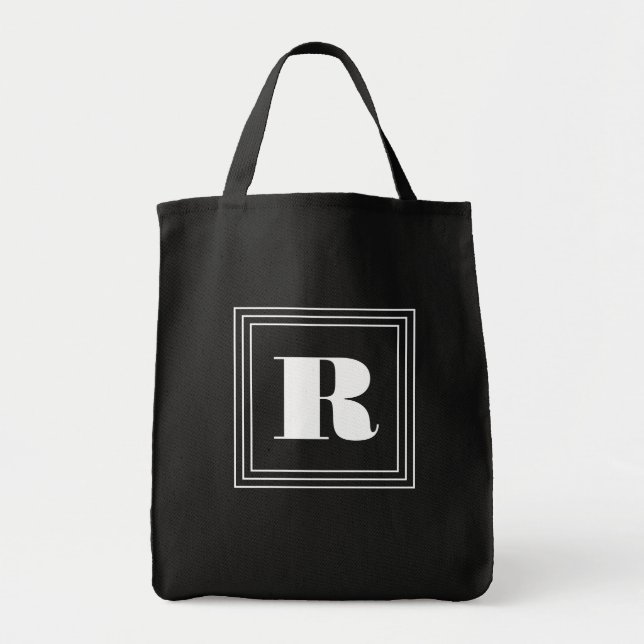 Bolsa Tote Monograma de 3 Quadros | Preto e branco (Frente)