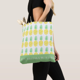 Bolsa Tote Monograma de Abacaxi Amarelo e Verde