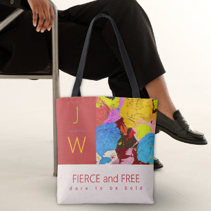 Bolsa Tote Monograma de Abstrato de Arte Elegante Moderno