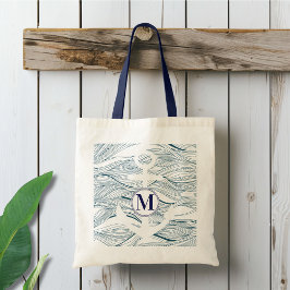 Bolsa Tote Monograma de âncora naval e branca