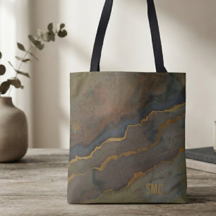 Bolsa Tote Monograma de Ardósia de Bronze Abstrato Moderno