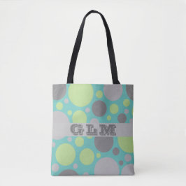 Bolsa Tote Monograma de Bolhas Modernas Cinza e Verde