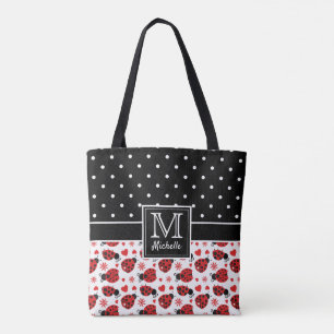 Bolsa Tote Monograma de Bolinhas de Damybugs Bonito