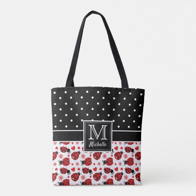 Bolsa Tote Monograma de Bolinhas de Damybugs Bonito (Verso)