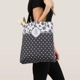 Bolsa Tote Monograma de Bolinhas de Rosa de carvão