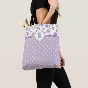 Bolsa Tote Monograma de Bolinhas de Rosa lavanda