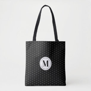 Bolsa Tote Monograma de Bolinhas Preta e Branca