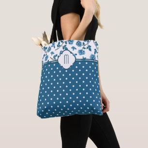 Bolsa Tote Monograma de Bolinhas Rosa azul
