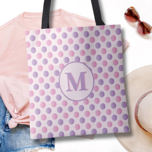 Bolsa Tote Monograma De Bolinhas Rosa E Roxo