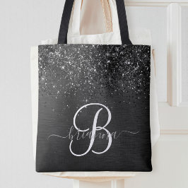 Bolsa Tote Monograma de brilho preto personalizado