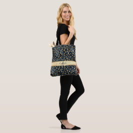 Bolsa Tote Monograma de Bronze Preto-Padrão-Leopardo