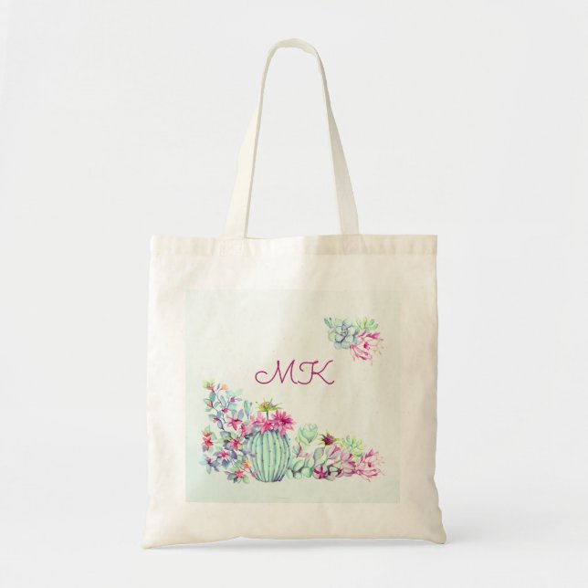 Bolsa Tote Monograma de Cactus & Succults (Frente)