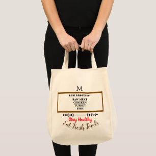 Bolsa Tote Monograma de Carnes Cruas Mercearia Coração Vermel
