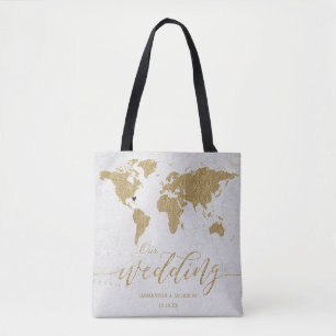 Bolsa Tote Monograma de Casamento de Destino do Mapa Mundial 