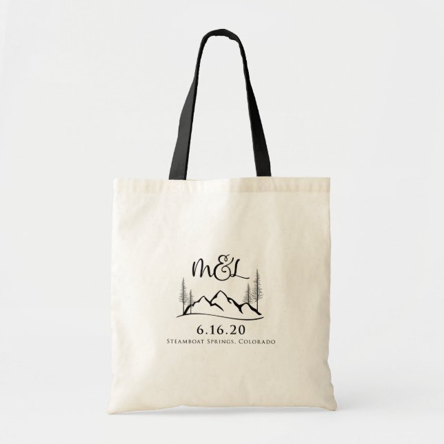 Bolsa Tote Monograma de Casamento de Montanha - Design Person (Frente)