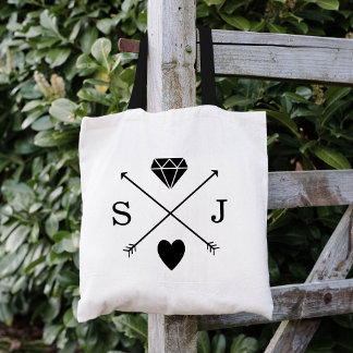 Bolsa Tote Monograma de Casamento de Seta Preta e Branca
