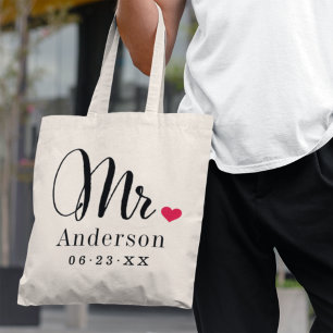Bolsa Tote Monograma de Casamento Personalizado do Coração El