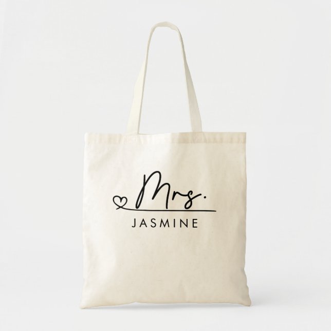 Bolsa Tote Monograma de Casamento Personalizado do Script Mod (Frente)